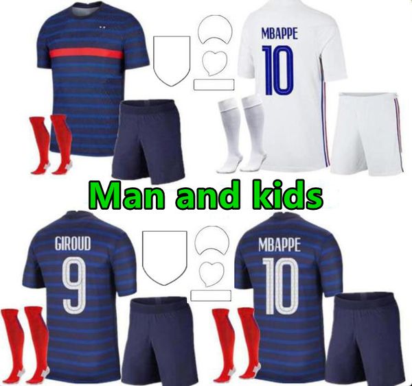 

kids full kits 2021 player version france soccer jersey mbappe griezmann pogba kante football shirts thauvin maillot de foot, Black