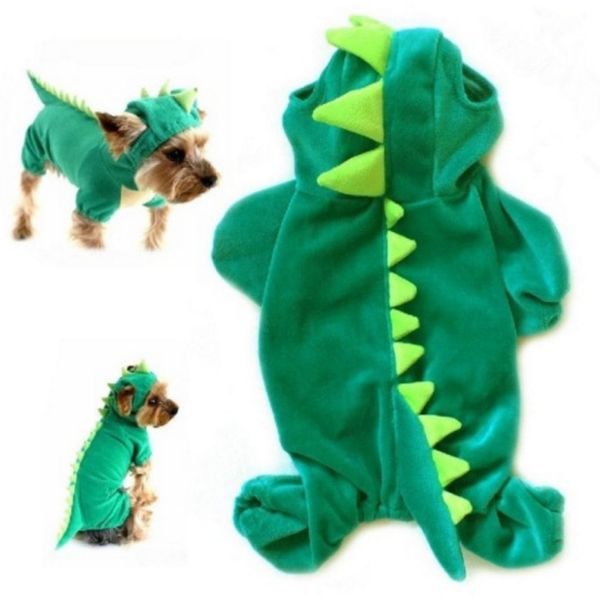 

pet dog halloween dinosaur costume teddy is smaller than bear