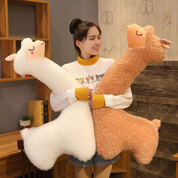 

long plush alpaca toy stuffed big grassland animal pillow 75130cm brown sheep plushie children birthday gift
