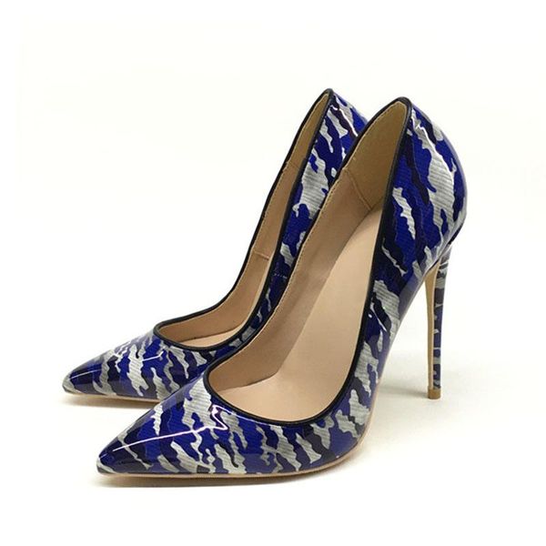 

dress shoes women's colorful graffiti celebrity pointed high heels 12cm blue camouflage single banquet qp122 roviciya, Black