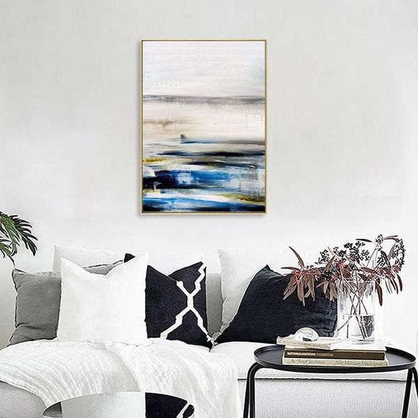 

paintings white and blue abstract landscape canvas painting wall art nordic posters prints pictures for living room decoration
