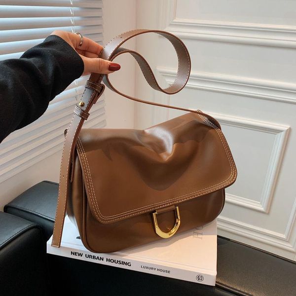 

evening bags simple fashion women's leather shoulder solid color pu flap crossbody bag wide strap female luxury designer handbag