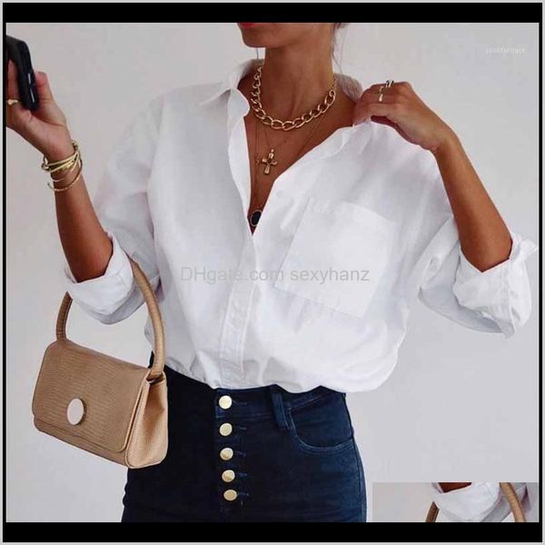 

& shirts womens clothing apparel drop delivery 2021 women spring long sleeve office shirt autumn casual turn down collar blouses lady fa, White
