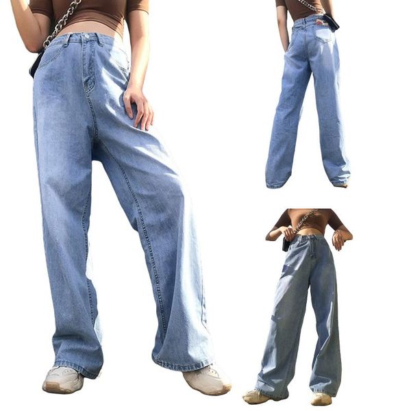 

women's pants & capris 2021 fashion trend women boyfriend wide leg jeans casual high waist washed loose comfortable fitted denim plus s, Black;white