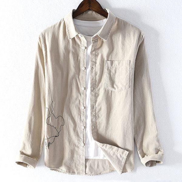 

men's t-shirts arrival long sleeve brand shirts autumn corduroy for men cotton embroidery shirt male fashion camisa chemise 9018, White;black