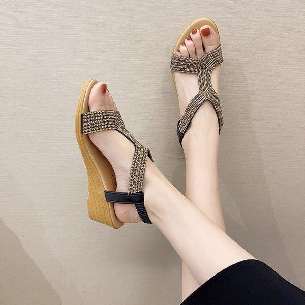 

sandals women roman style fashion waterproof platform exquisite sequined wedges ladies summer -selling large 35-40, Black