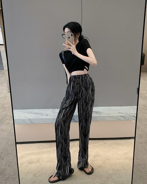 

women's pants & capris summer print casual high waist women fashion long trousers ladies straight sweatpants streetwear, Black;white