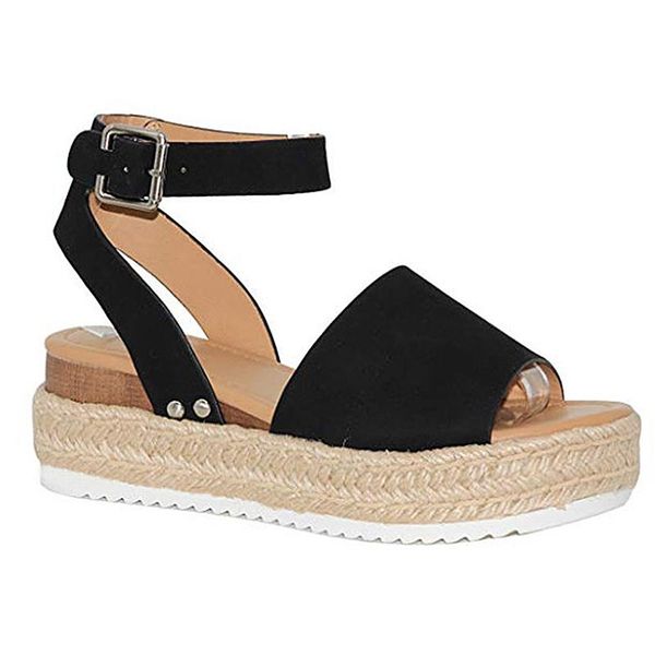

sandals women fashion hoes summer dull polish sewing peep toe wedges hasp flatform 40- 43, Black
