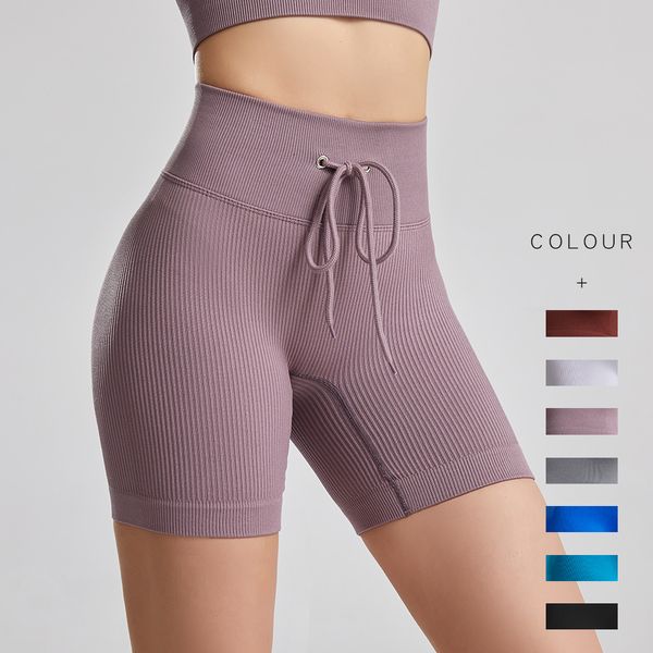 tute da donna pantaloncini da yoga luoulu pantaloncini da corsa a vita alta filo forte nylon elasticizzato tasche per pantaloni corti Lady Fitness senza cuciture sollevamento fianchi Leggings shorte