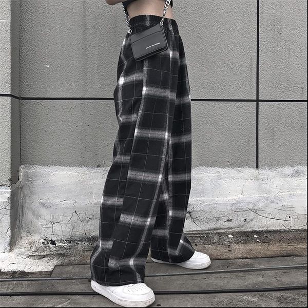 

women womens pants loose bf polyester casual flat high straight leg jogger punk trousers pockets sweatpants clothes gothic, Black;white