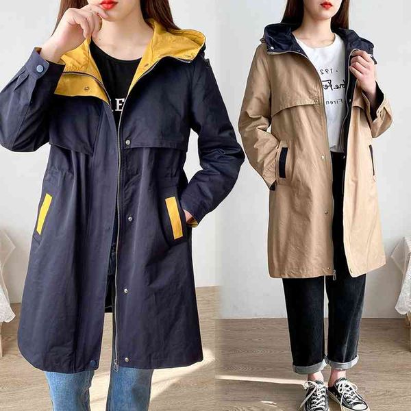 

contrast color windbreaker medium length super large special body 300kg fat mm women's 2021 new korean a37, Tan;black