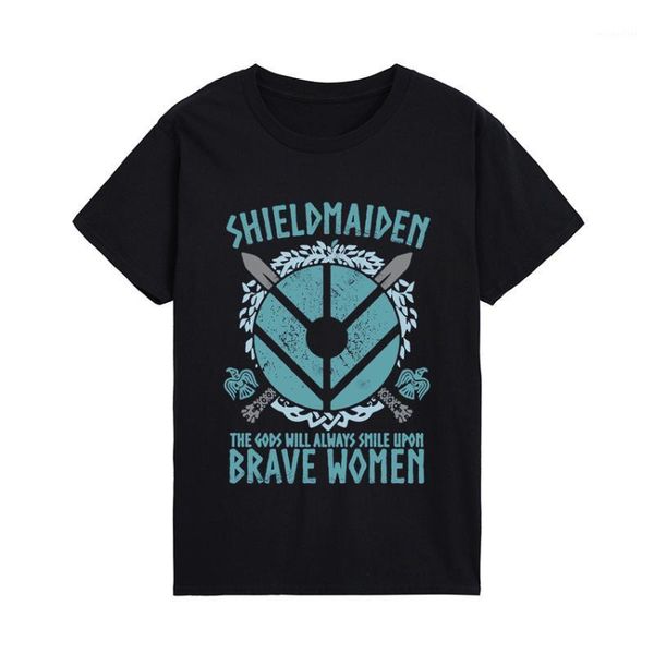 

men's t-shirts shield maiden the gods will always smile upon brave women son of odin men t shirt viking valhalla tee gift, White;black