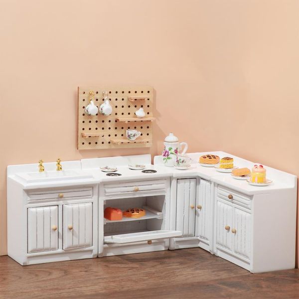 

decorative objects & figurines dollhouse kitchen furniture kit 1:12 wooden cabinet fridge set dining room for miniatures scenes toys accesso