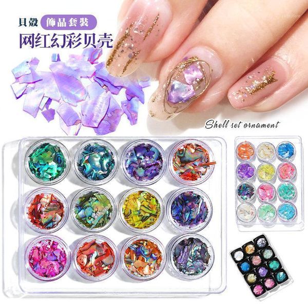 

nail ornament natural shell paper thin fragment powder irregular decor1, Black