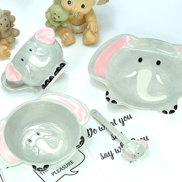 

factory direct creative ceramic set cartoon elephant cute animal children tableware hand painted underglaze color easy to clean