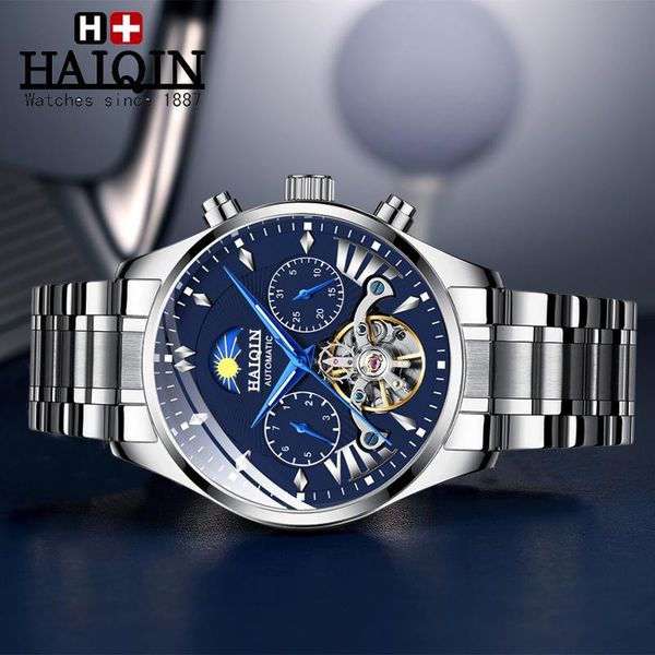 

wristwatches haiqin luxury automatic mechanical watch men classic bussiness tourbillon waterproof sports wristwatch relogio masculino, Slivery;brown