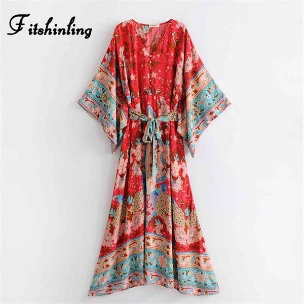 

fitshinling vintage elegant chic beach long dress with sashes big sleeve print floral button-up slim vestidos boho maxi dresses 210722, White;black