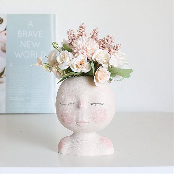 

vases europe rose flower pot cartoon head statue succulent plant resin flowers vase ornament deskcan decor human h5
