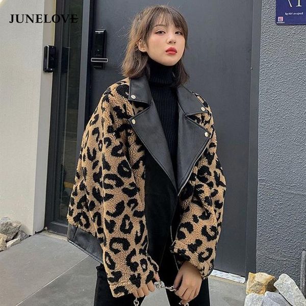 

women's fur & faux leopard lamb coat women thicken artificial leather jacket loose streetwear dames jassen winter manteau fausse fourru, Black