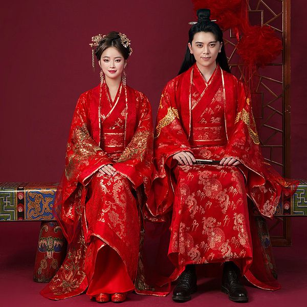 Ming-Dynastie im chinesischen Stil Hanfu Hochzeitskleid Kleidung Standard altes China Frauen Braut Phoenix Kleid Männer Bräutigam Drachen Robe