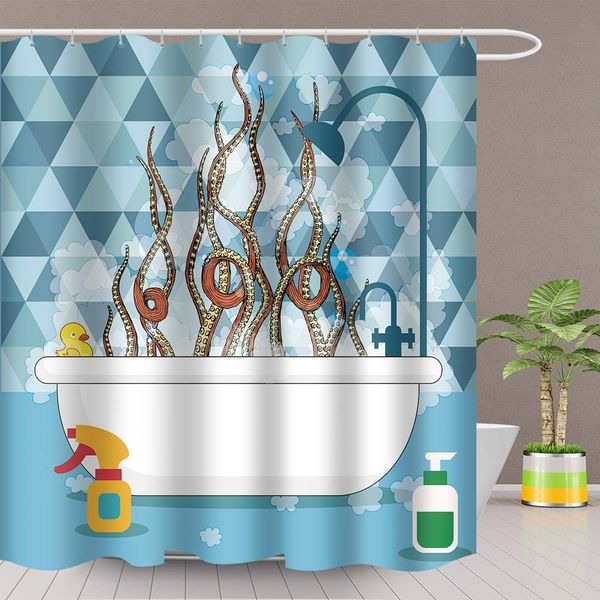 

ocs shower curtain cartoon art creative bathtub bathroom decoration set polyester fabric 72x84 inch with hook