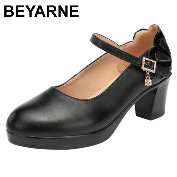

genuine leather thick heels cheongsam catwalk women pumps shoes 2021 spring elegance size 32-43 dress, Black