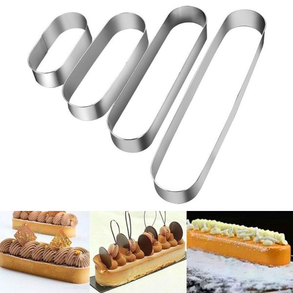 

baking moulds 4sizes stainless steel mini long oval cake mousse ring mold metal tiramisu oval-shaped