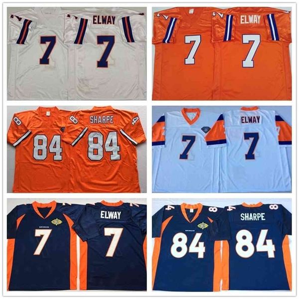 

goodncaa vintage football stitched jerseys 84 shannon sharpe 7 john elway white blue orange mens jersey size 48-56, Black
