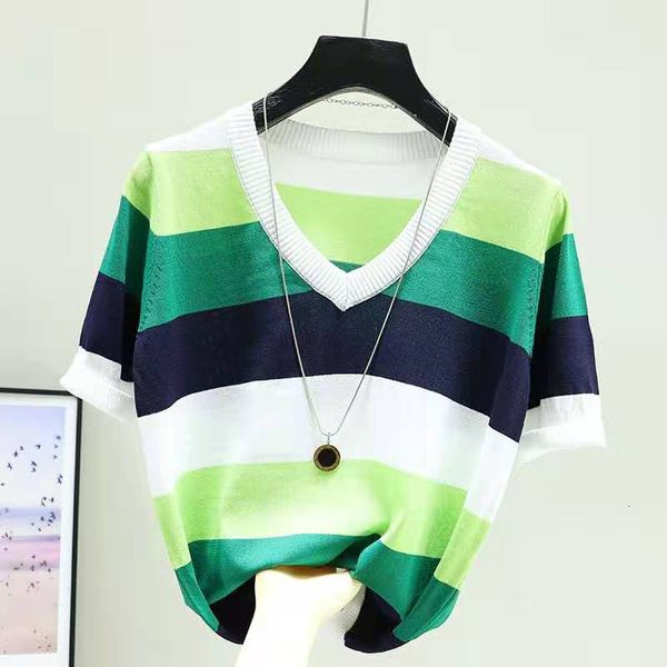 

women's sweaters stripped with low-necked v-sweater woman short-sleeve thin will see korean mesh fashion femme xm1r, White;black