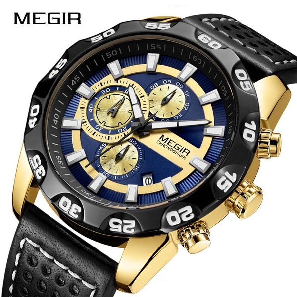 

wristwatches men's watches megir chronograph sport quartz watch men clock leather wrist relogio masculino reloj hombre, Slivery;brown