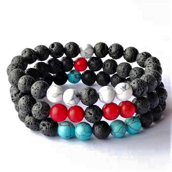 

turquoise volcano energy melting rock elastic bead bracelet for lovers, Black