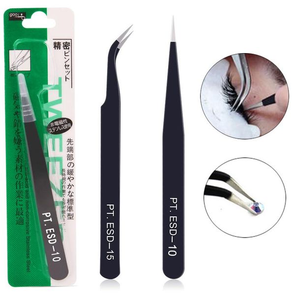 

stainless steel false eyelash tweezers black curved straight eyebrow nipper rhinestone gem picking tool nail art tools & stencils