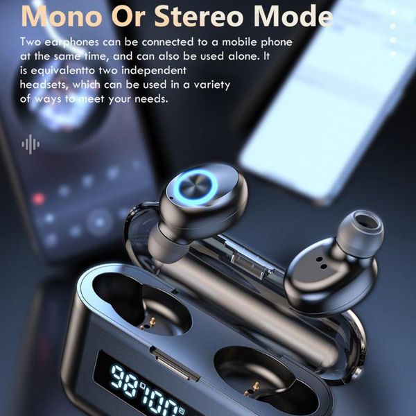 

digital display wireless headphones with microphone sports waterproof touch 5.1 for all smart phone cell earphones