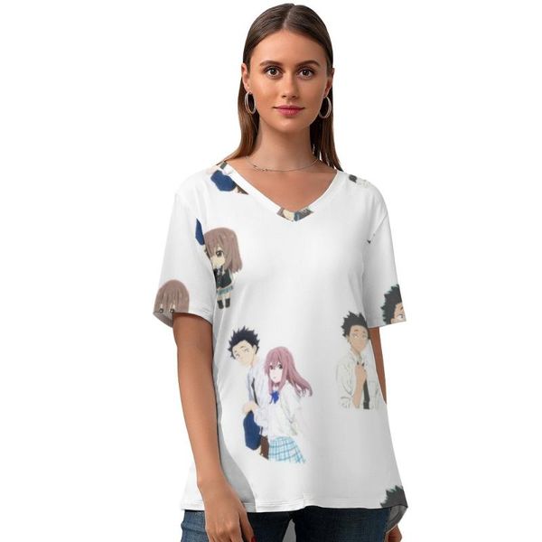 

women's t-shirt koe no katachi t shirt casual graphic women simple short-sleeve v neck tshirt large, White