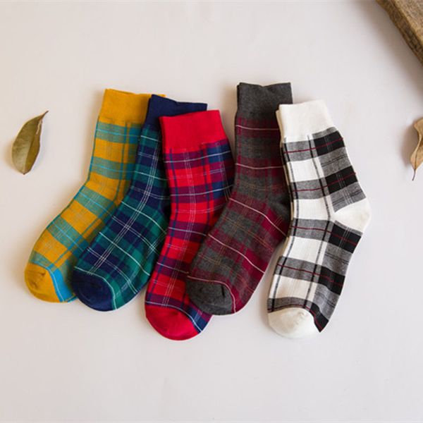 

soft cotton plaid women short socks retro fashion skateboard middle tube socks girls female warm breathable floor socks sokken, Silver