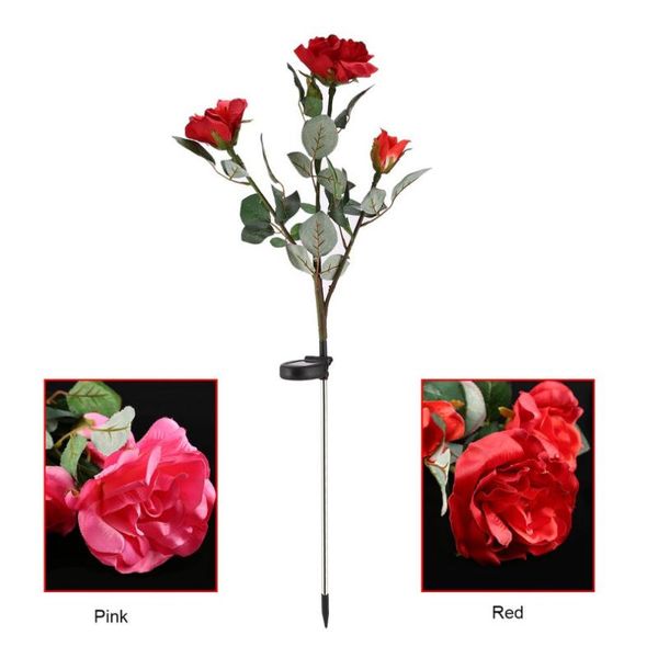 

lawn lamps 3 led solar power flower light waterproof outdoor garden yard landscape balcony decorative lamp (3 heads rose)