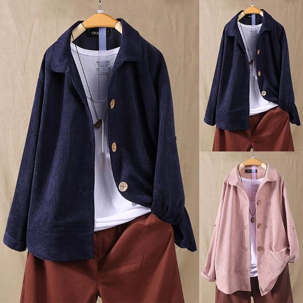 

women's jackets women solid print cardigan corduroy lapel pocket long sleeve coat pockets w1205, Black;brown