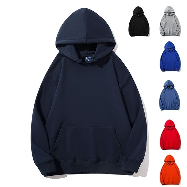 

380g sweater solid color hooded cotton terry drop shoulder pullover men's sportswear, Black