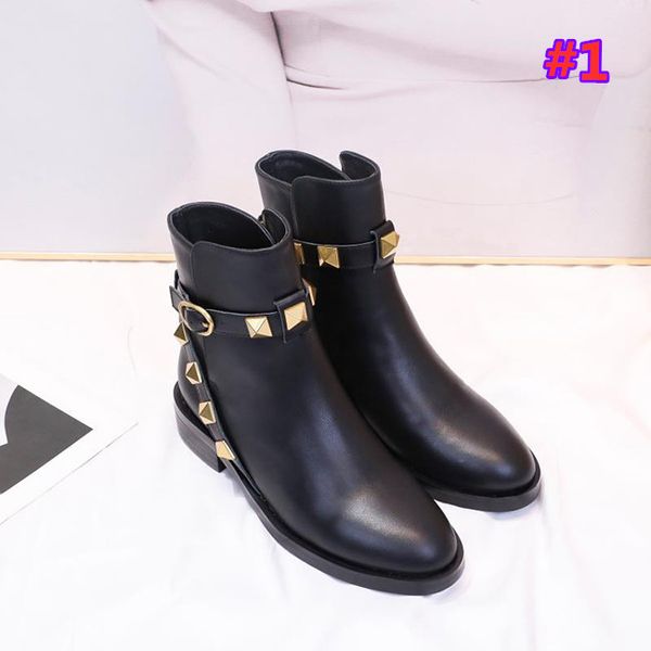 

designer women's short boots fashion autumn winter low heel platform rivet shoes size 35-41, Black