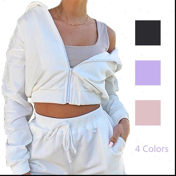 

womens tracksuits women 2pcs set long sleeve zipper crop fitness shorts run gym sports clothes suit sweatsuit summer, Gray