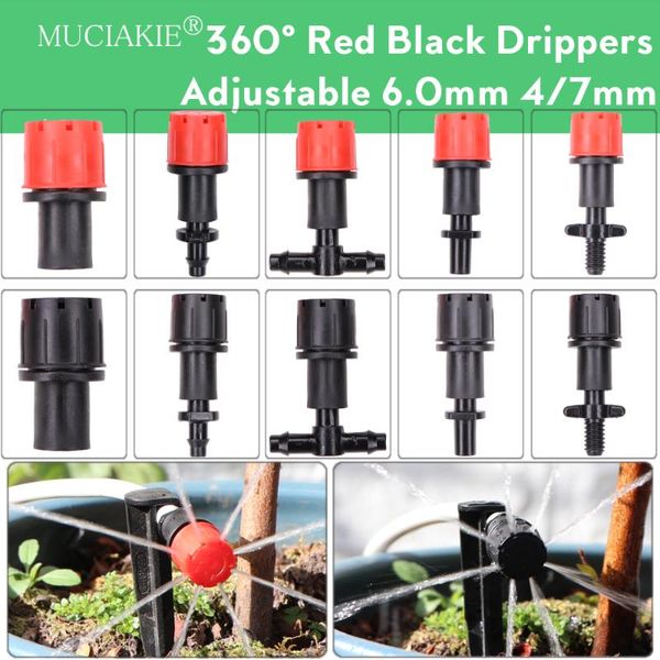 

watering equipments muciakie 20 pcs 360 degrees adjustable 8 holes dripper id-6.0mm 4/1''barbed tee threaded connector adapting pi