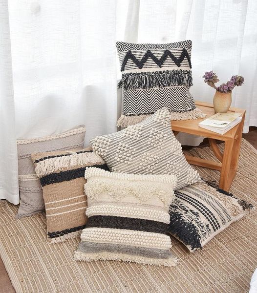 

cushion/decorative pillow handmade moroccan cushion cover tassel square throw cotton livingroom sofa bed home decor 45x45cm