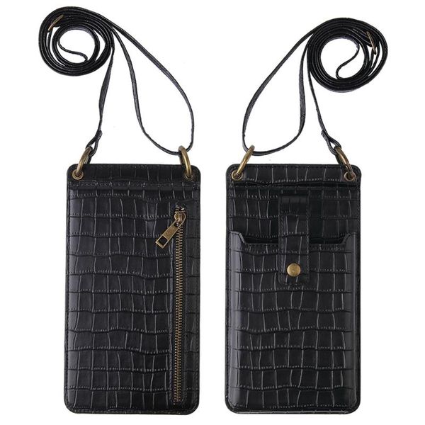 

card holders fashion phone bag alligator pattern pu leather pure color corssbody shoulder bags women vintage mini coin purse handbags, Brown;gray