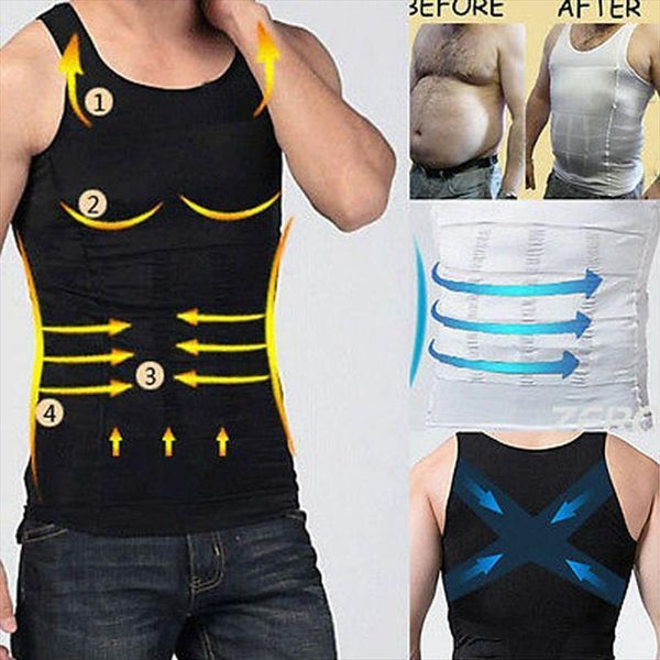 

us men slimming body shaper tee full waist trainer corsets vest, White;black