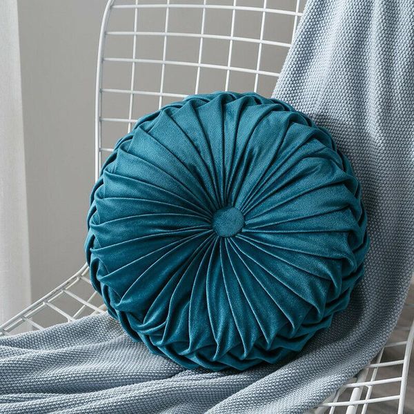 

pillow round floor luxury velvet pumpkin pleated cushion pouf cover throw home sofa mat(navy blue)