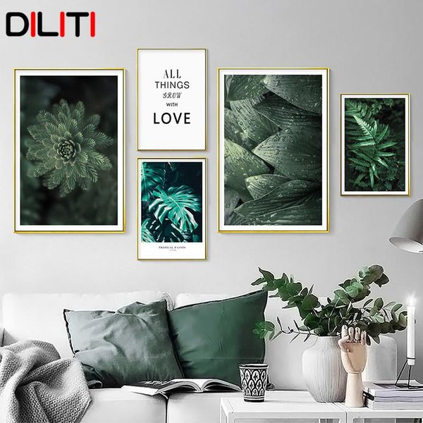 

paintings natural green monstera wall art love quote canvas painting nordic posters and prints pictures for living room home decoration
