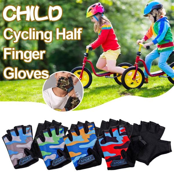 

cycling gloves children riding half-finger high elastic outdoor sports roller skating mountain bike kids five-finger, Black