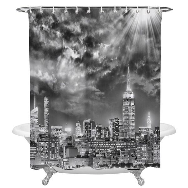 

shower curtains black and white sun city architecture printing fabric polyester waterproof home bathroom decor curtain
