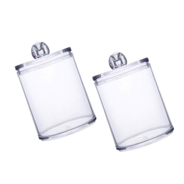 

2pcs cotton swab storage case makeup box transparent round bottles & jars