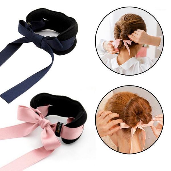 

hair ribbon for women sponge disc style donut hairdress bowknot ties device flower bud ball accessories1